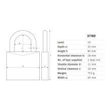 abus granit 37-60 padlock dimensions (new)
