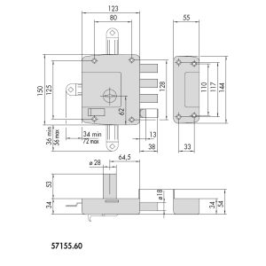 cisa 57155 57157 rim lock dimensions