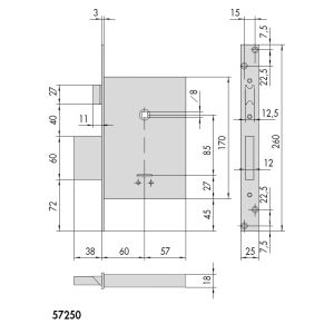 cisa 57250-60 mortice lock dimensions (new)