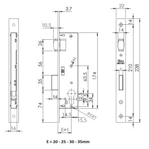 iseo_lock_roller_743N_dimensions