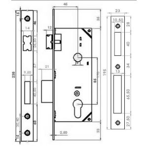 gevy mortice lock cylinder 130-045 dimensions