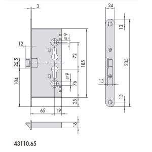 cisa 43110 fire door lock dimensions