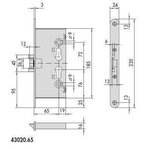 cisa 43020-65 fire door lock dimensions