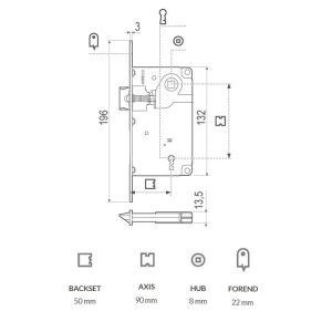 AGB Centro lock LATCH ONLY dimensions