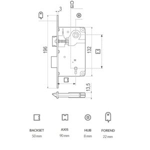 AGB Centro lock (50X90) - dimensions