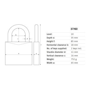 abus granit 37-60 padlock dimensions (new)