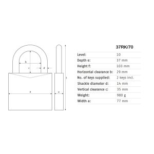 abus granit 37RK-70 padlock dimensions (new)
