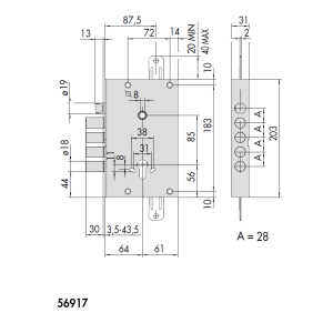 cisa 56917 exitlock armoured door lock panic_dimensions